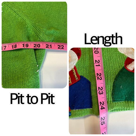 Tiara International Green Knit Christmas Embroidered Zip Cardigan Women Sz L - Picture 10 of 10